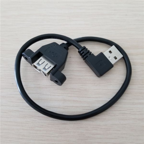 

90 Degree Left Angle Pannel Mount USB Female with Screw to USB 2.0 A Male Data Cable 30cm