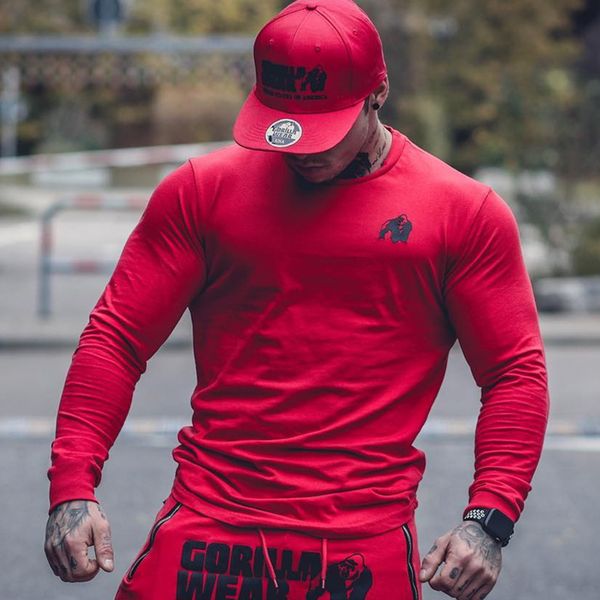 

long sleeve t-shirt mens running workout outdoor sport cotton skinny shirts gym fitness training t shirt male printed tees, White;black