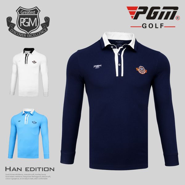 

pgm men's golf shirts turn down collar breathable full uniforms t shirts men sports training training 11837, Black;blue