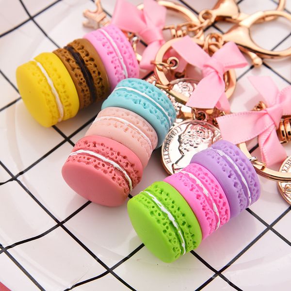 

fashion lovely cute macaron cake keychain ribbon bowknot eiffel tower key chain round car keyring bag charm accessories jewelry, Silver