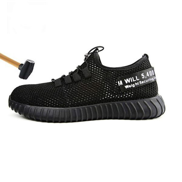 

men's safety shoes breathable summer men's anti-mite steel toe cap anti-piercing mesh work shoes 36-46, Black