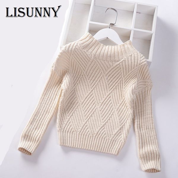 

2020 spring autumn new boys girls sweater baby knitted pullover solid kids clothes high collar winter thick children sweaters, Blue