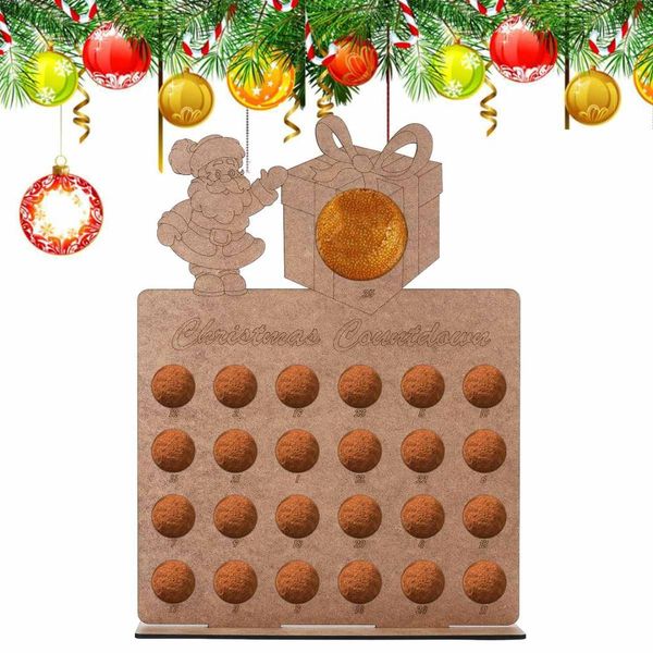 1 pz Calendario dell'Avvento di Natale scavato in legno Babbo Natale fatto a mano Capodanno Natale Conto alla rovescia Decorazioni per la casa Espositori di cioccolato