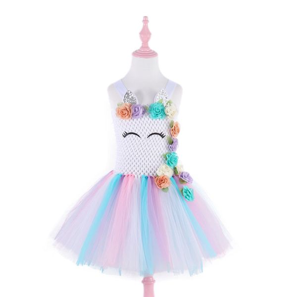 

children girls unicorn dress rainbow party dress elegant costume kids wedding dresses for girls with headband, Black;red