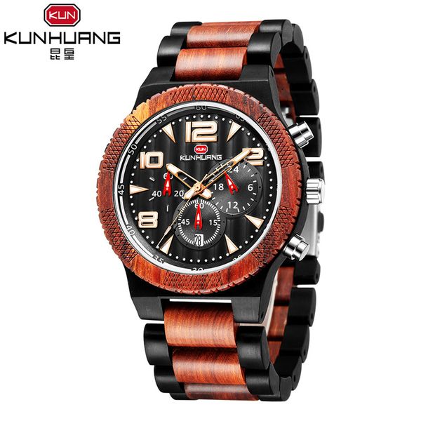 

classic retro handmade all wooden men watches casual chronograph date wood watch business mens watches relogio masculino, Slivery;brown