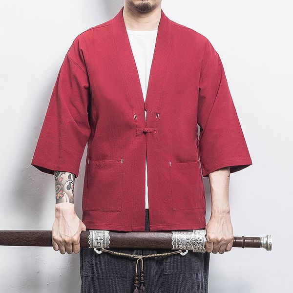 

summer chinese style linen cardigan mens casual jacket japanese kimono windbreaker harajuku fashion streetwear clothes m-5xl, Black;brown
