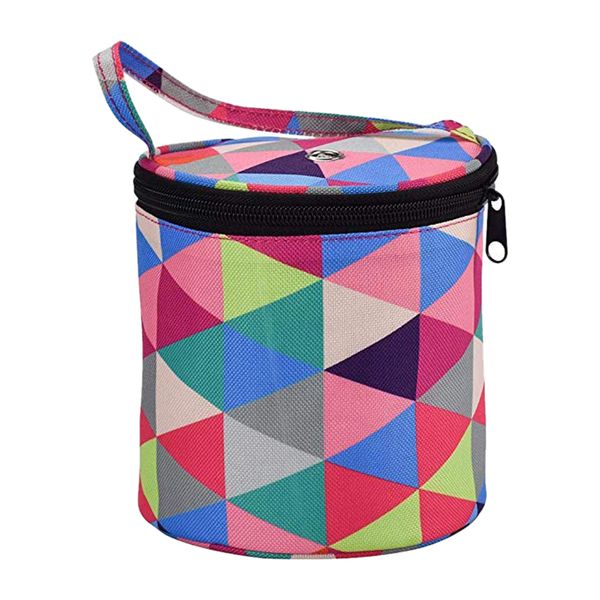 

printed cloth zipper closure portable anti-winding crochet tote knitting bag diy craft cylinder practical home yarn storage