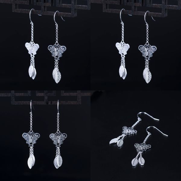 

2019925 silver butterfly tassels earrings woman concise chinese style classical temperament leaf long ear hook earrings pandora, Golden