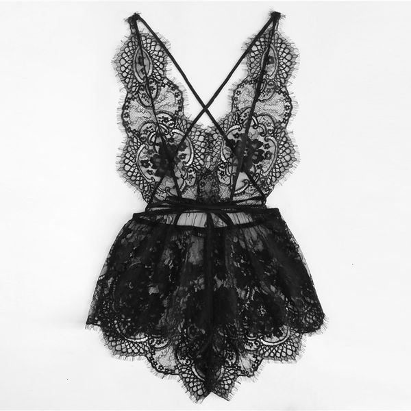 

pijamas for women lingerie black eyelash lace neck criss cross solid lace sleep rompers women summer teddies sleepwear onesies, Black;red