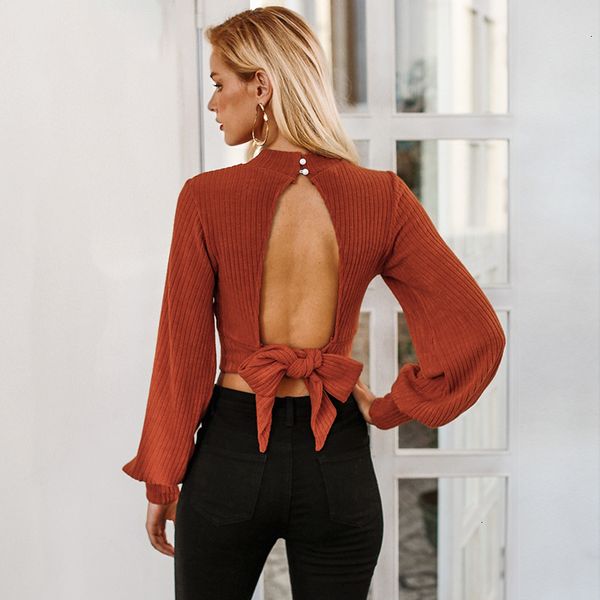 

ladies designer womens blouses lantern sleeve ladies women backless bow tie shirt short autumn fashion bandage blouse, White