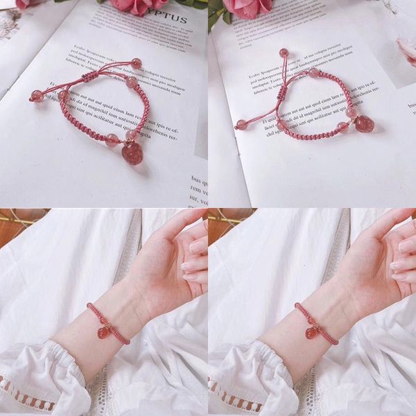 

natural crystal strawberry crystal small strawberry bracelet love come the confidante gift private book system, Black