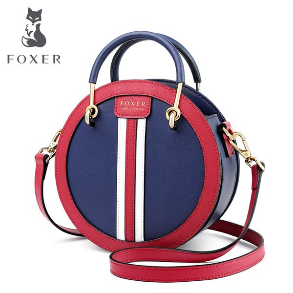 

foxer women's split leather round crossbody bag female small england style circular handbag lady 2020 shoulder bag gift for girl y20062