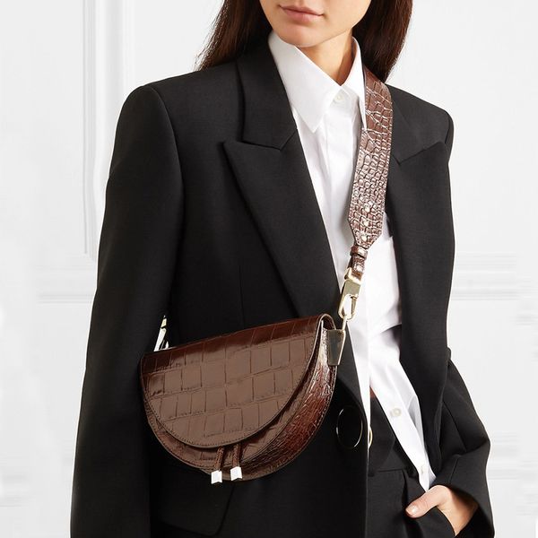 

women saddle bag alligator leather crossbody messenger bags luxury shoulder bag wide strap female small handbag tote