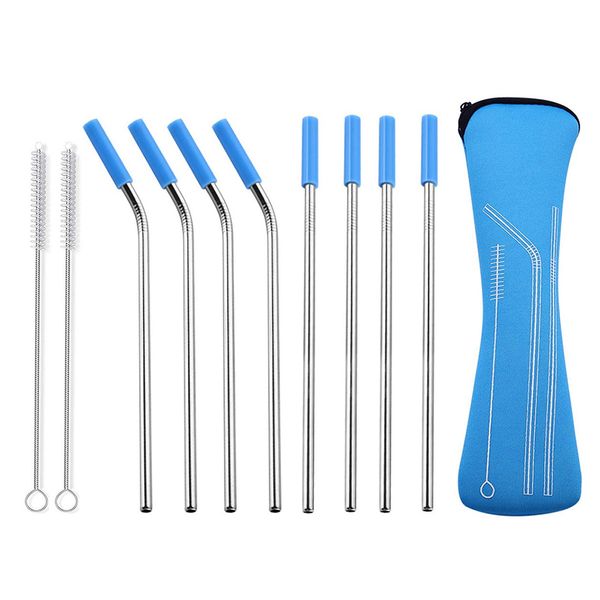 

11pcs/set eco friendly reusable straw 304 stainless steel straw metal drinking straws set with brush & bag