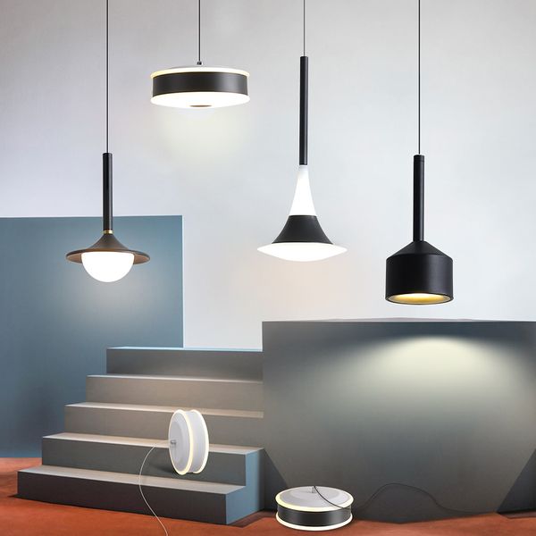 

nordic bedside pendant light acrylic metal white black minimalist long cable luminaire led suspension droplight hanglamp fixture