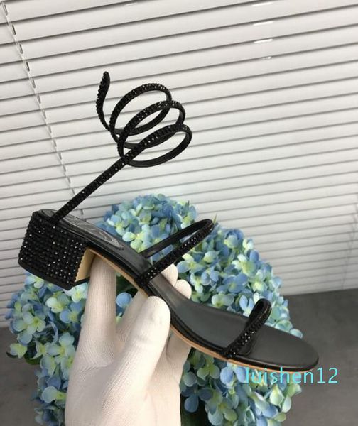 

5cm high women wedges sandals rene lady girdle rhinestone shoes sandal femininas 35-40 l12, Black