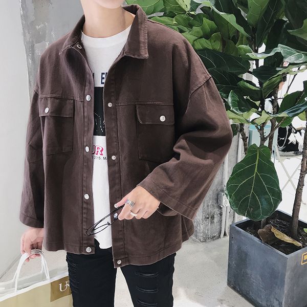 

2108 spring new products loose big pocket simple tooling men's jacket casual thin cotton fashion favorite wild, Black;brown