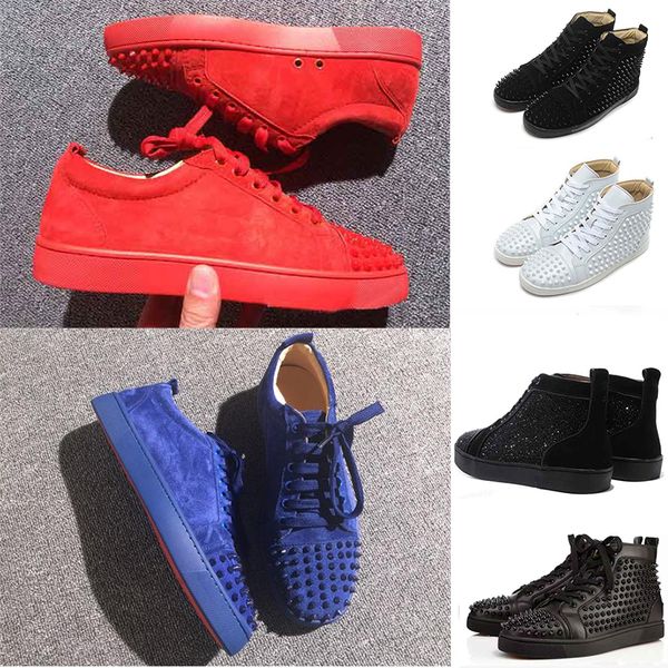 

2019 Cool Designer Rivet Shoes Spike Boots Genuine Leather Luxury Black White Blue Men Women Luxury Casual Shoes Fashion High Top Shoes