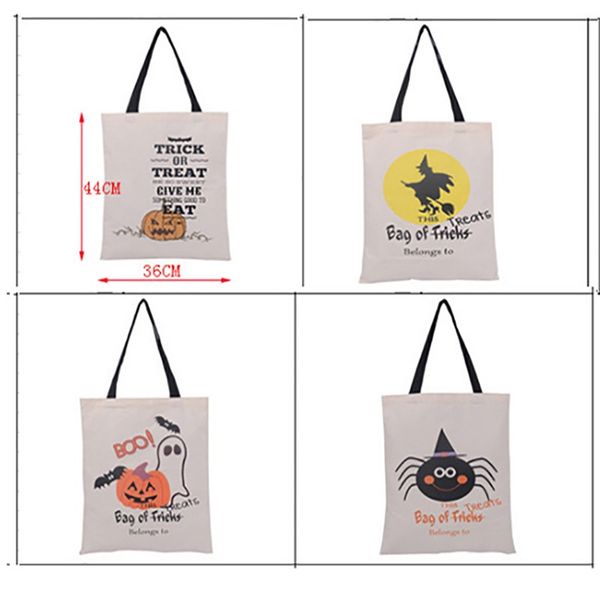 

6 styles cotton canvas halloween gifts bags pumpkin devil spider printed hand bags candy gift sack bags an2584