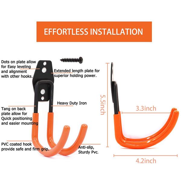 

garage storage utility double hook, heavy duty storage tool, large j-shaped hook (6 pieces,13.9 x 10.5cm