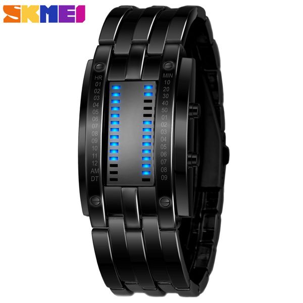 

skmei brand creative men fashion creative watches digital led display water resistant lover's wrist watches clock men 2018, Slivery;brown