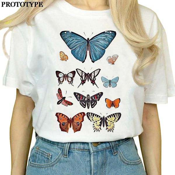 

butterfly print 90s aesthetic harajuku short sleeve oversized summer butterfly graphic vintage tees white t shirt for women top