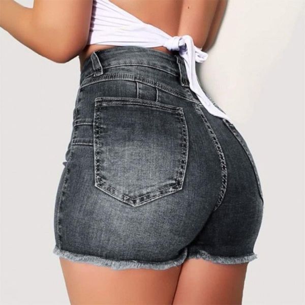 

high waist jean shorts women summer broken ripped denim shorts jeans slim fit fringe frayed ripped jeans pantalones ju4, Blue
