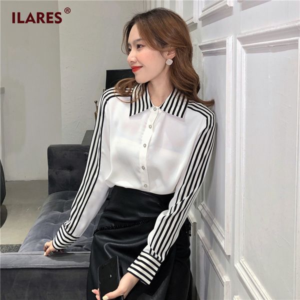 

ilares blouse women womens and blouses plus size woman shirt clothes ladies tunic fashion splice stripe chiffon blouse, White