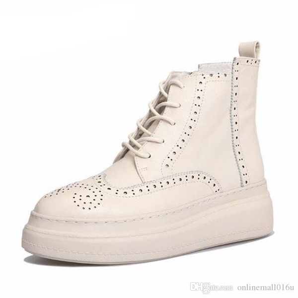 

fashion hollow out women ankle boots lace up platform shoes woman creepers female high flat sneakers martin boots, Black