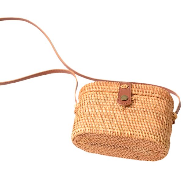 

rattan beach basket bag retro hand-woven straw crossbody bag pu strap box shape small handbags nurse