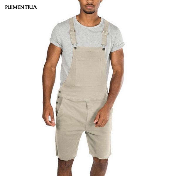 

puimentiua 2019 mens bib overall shorts lightweight casual loose fit walkshort jumpsuit button denim rompers male summer solid, Blue
