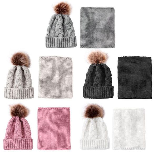 

2pcs baby girls boys hat winter warm knit pompom beanie caps+scarfs suits, Yellow