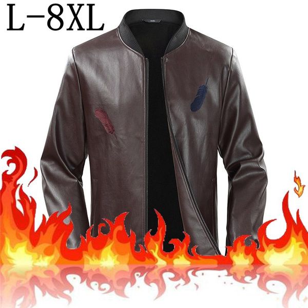 

size 8xl 7xl 6xl 2019 new winter leather jacket men thick warm parka men velvet coats british pu leather biker jackets hombre, Black