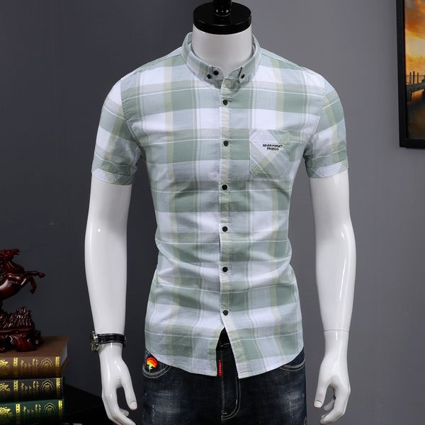 

мужские клетчатые рубашки хлопок 100% размер пригонки рубашки платья лета втулки краткости способа высокого качества корейского типа  l xl, White;black