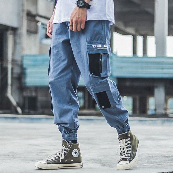 

aelfric eden denim harem joggers men 2019 fashion soft jeans hip hop streetwear pockets cargo pants patchwork causal trousers, Black
