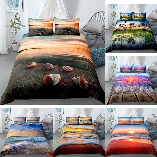 

3d wave ocean scenic bedding set blue quilt cover with pillowcase comforter microfiber bedspreads  king size
