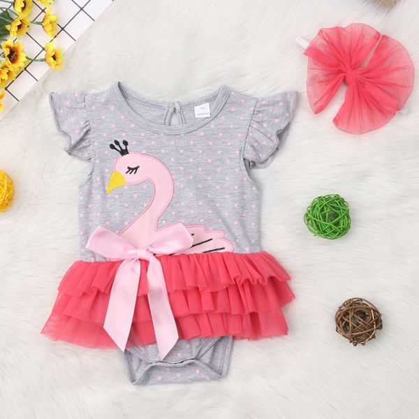 

pudcoco newborn baby girl sleeve ruffles romper swan print tutu dress romper jumpsuit playsuit baby summer clothing, White
