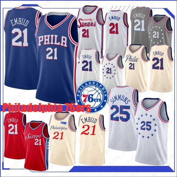 

allen 3 iverson joel 21 embiid men basketball jerseys ben 25 simmons jimmy 23 butler city retro philadelphia nba 76ers 2020, Black;red