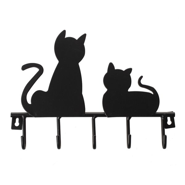 

fashion black cat design metal iron wall door mounted rustic clothes coat hat key hanging decorative wall hooks robe hange