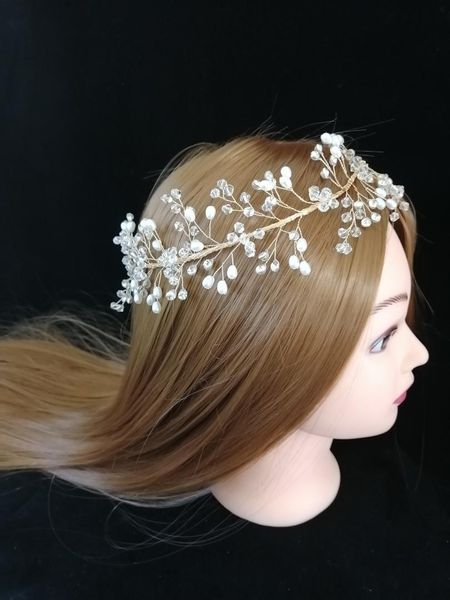 

улучшенный ручной кристалл невесты ободки венок невесты волос головной убор надевайте аксессуары, gold metal кустарных обручальные диадемы, Golden;white