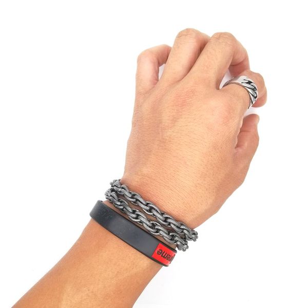 

black plated double layer men's bracelet stainless steel heavy metal bracelet hipster personality titanium steel jewelry