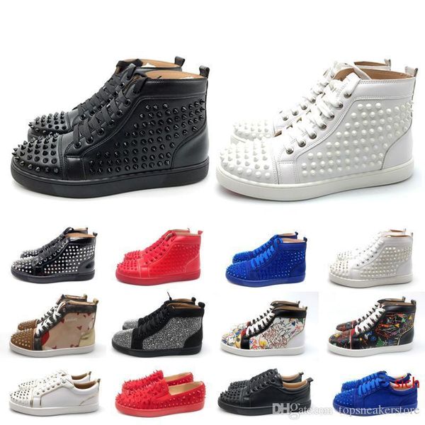 

luxury 2019 studded spikes men women designer casual shoes fashion insider sneakers black red white leather high boots dancego