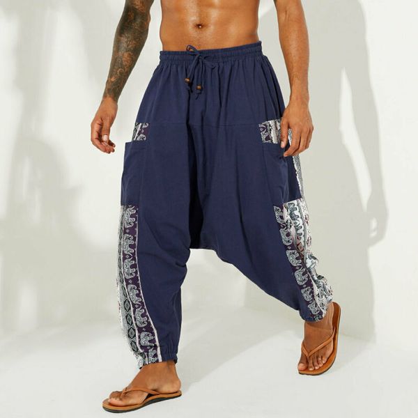 

baggy cotton ethnic harem pants men hip-hop women plus size wide leg trousers new casual vintage long pants pantalon hombre 2019, Black
