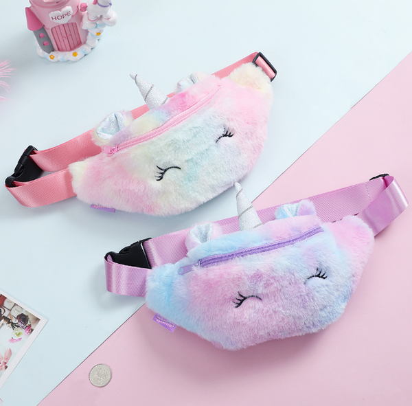 

cute unicorn female waist bag kids fanny pack cartoon plush women belt bag fashion travel phone pouch chest