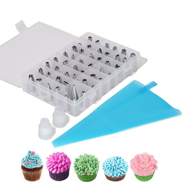 

51pcs/set dessert decorators silicone icing piping cream pastry bag+48 stainless steel nozzle set diy cake decorating tips