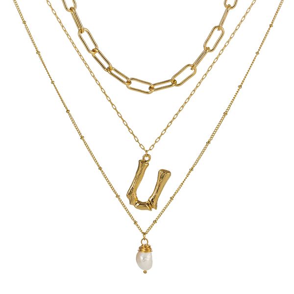 

designer necklace jewelry pendant gold plated necklace 26 letters multi layers necklaces women choker with natural stone ne976-4, Silver