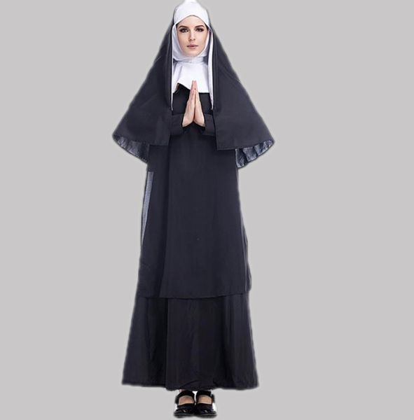 

designer cosplay halloween costume jesus christ womens black missionary pastor clothing maria priest nun service role play s-xxl, Black;red