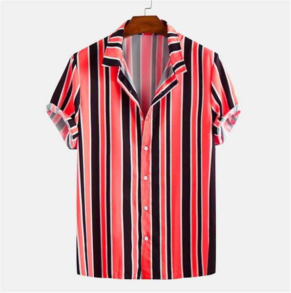 

tees summer single breasted mixed color casual clothes mens designer striped shirts short sleeved turn down collar, White;black