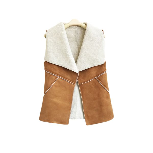 

women fur lapel vest stitching lambskin vest, Black;white