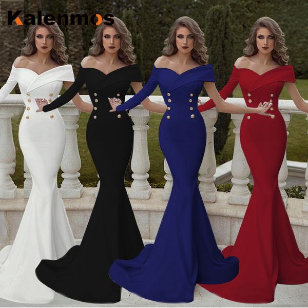 

сексуальная партия вечера mermaid платья женщины bodycon разрез шеи одно плечо рукава двубортный банкет maxi длинные платья дамы, Black;pink